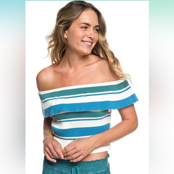 Roxy Women's Extra Tropical Love Off Shoulder Cropped Top Medium - Picture 1 of 9